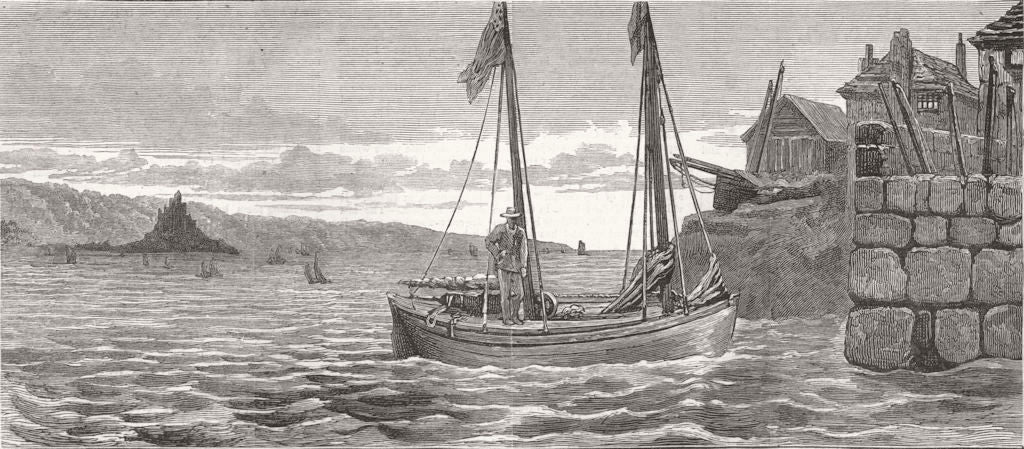 CORNWALL.Whaling boat. Capt & Mrs Crapo crossed Atlantic. Mount's Bay 1877